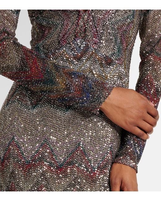Abito Lungo Con Lame E Paillettes A Zig-Zag di Missoni in Gray
