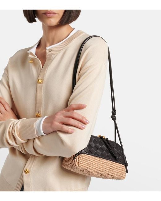Bottega Veneta Black Concert Leather And Raffia Shoulder Bag