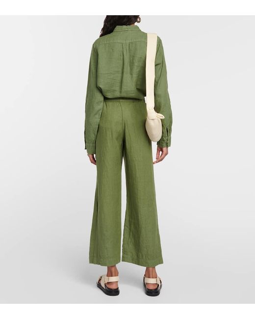 Velvet Green Lola High-Rise Wide-Leg Linen Pants