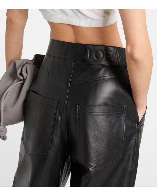 Loewe Black Anagram Leather Wide-leg Pants