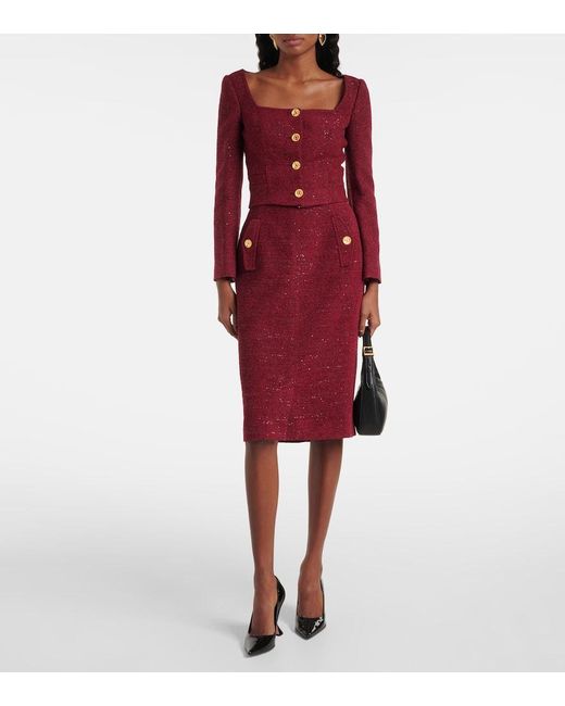 Falda Tubo De Tweed Con Lentejuelas Alessandra Rich de color Red