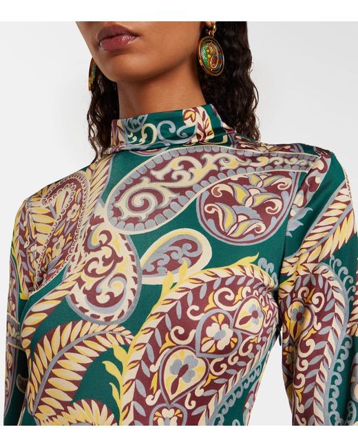 Etro Green Paisley Asymmetric Midi Dress