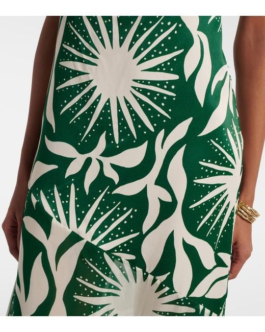 Cala De La Cruz Green Acasia Beaded Printed Halterneck Maxi Dress