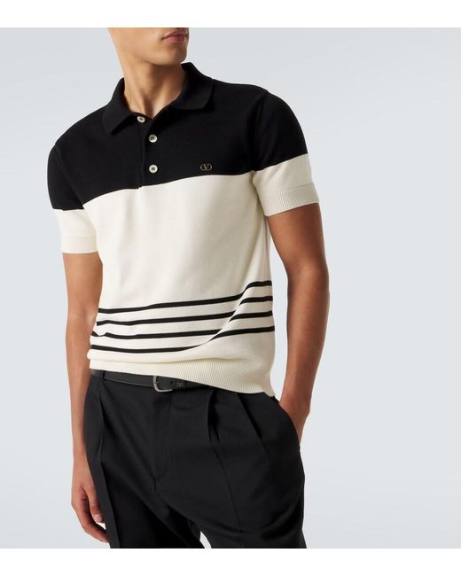 Valentino Black Vlogo Striped Cotton Polo Sweater for men