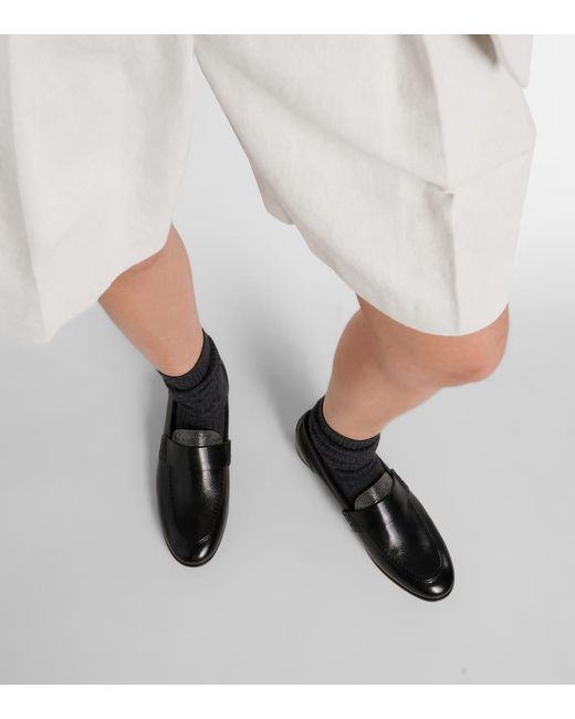 Brunello Cucinelli Black Verzierte Loafers aus Leder