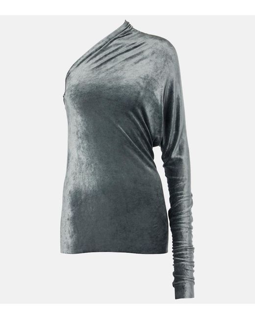 Rick Owens Blue Diana One-Shoulder Velvet Top