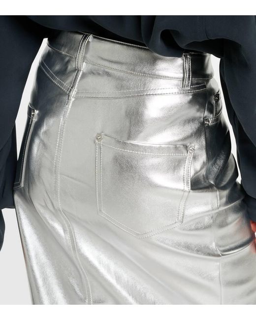 Staud Gray Oaklyn Metallic Faux Leather Midi Skirt