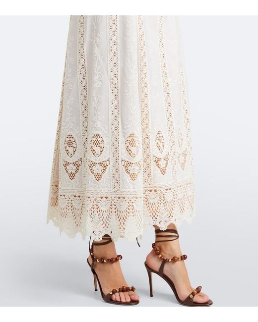Johanna Ortiz White Embroidered Crochet Midi Dress