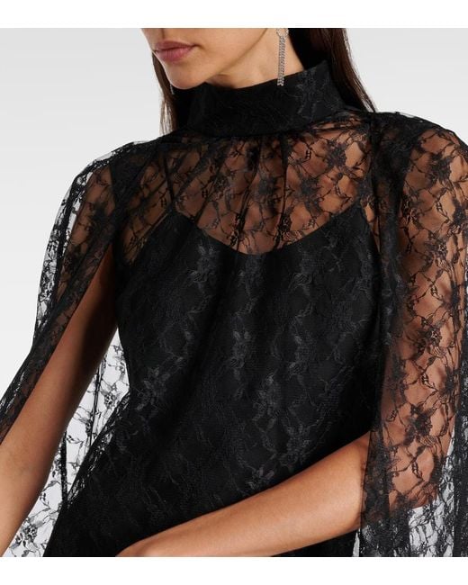 Rodarte Black Caped Floral Lace Minidress