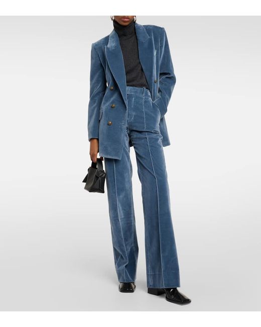 FRAME Blue The Slim Stacked Velvet Pants