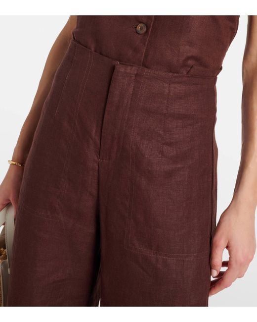 Faithfull The Brand Brown Isotta High-rise Linen Straight Pants