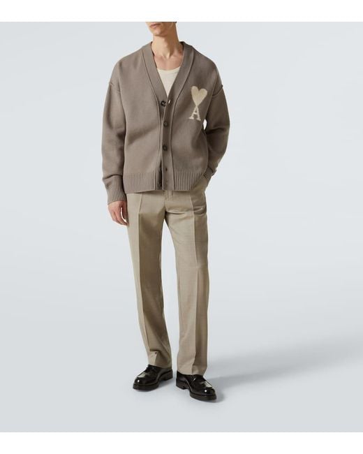 AMI Brown Ami De Cour Virgin Wool Cardigan for men