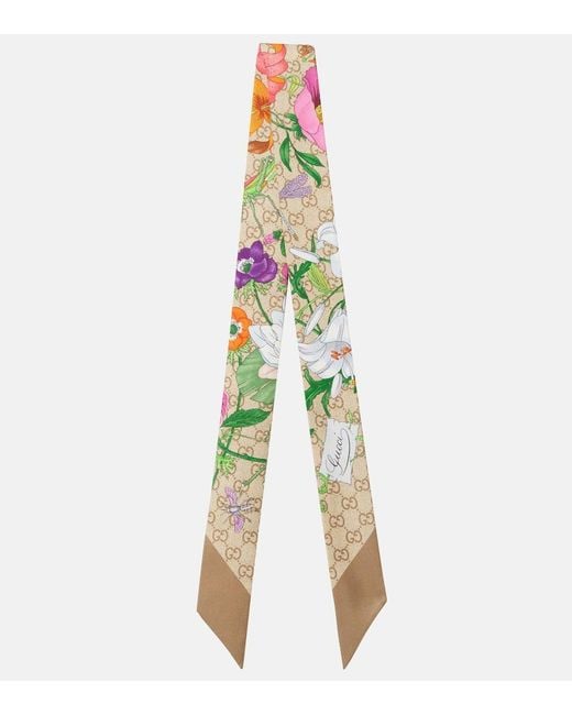 Gucci Green Gg Flora Silk Twill Scarf