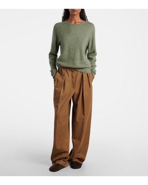 The Row Brown Igor Cotton And Cashmere Wide-Leg Pants