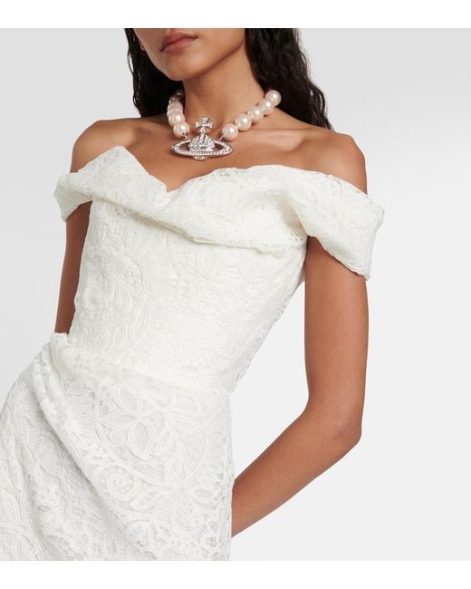 Vivienne Westwood White Bridal Nova Cora Off-Shoulder Lace Gown