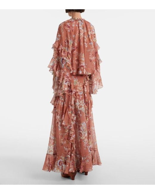 Zimmermann Red Awaken Floral Cotton And Silk Maxi Skirt