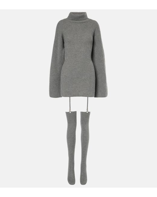 AYA MUSE Gray Cursa Turtleneck Cashmere Minidress With Socks