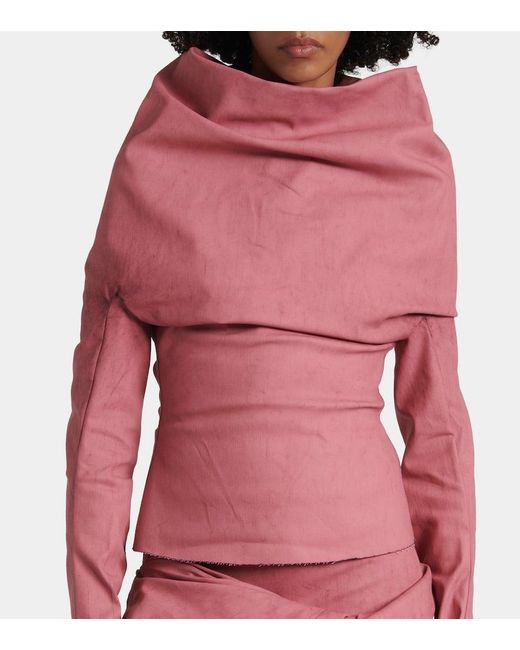 Rick Owens Pink Draped Cotton-Blend Top