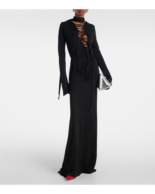 The Attico Black Cutout Crepe Maxi Dress