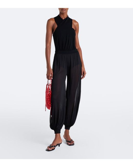 Jonathan Simkhai Black Flora Sheer Knit Balloon Pants