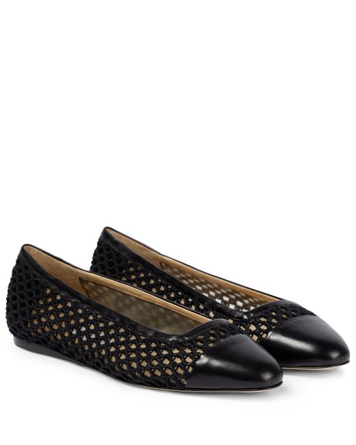 Jimmy Choo Leather Watson Raffia Ballet Flats in Black Lyst