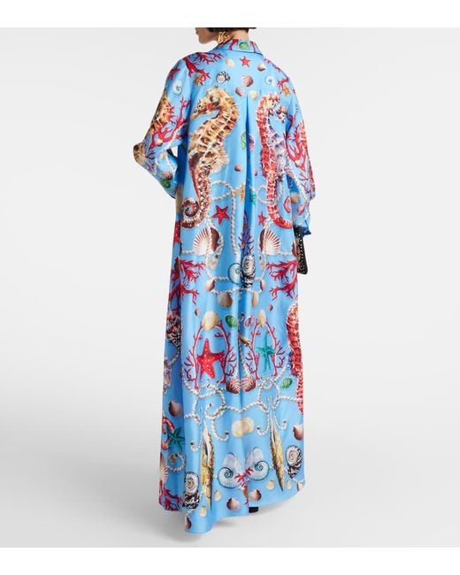 Dolce & Gabbana Blue Bedrucktes Maxikleid Capri Aus Seide