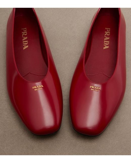 Prada Red Leather Ballet Flats
