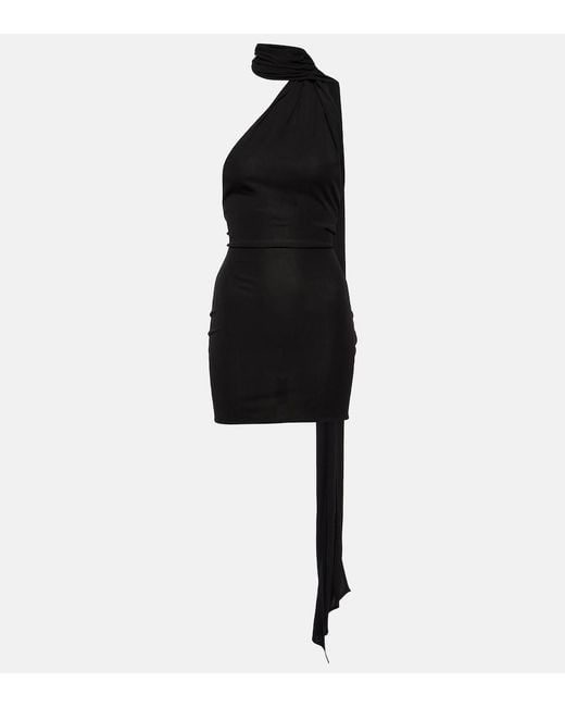Alex Perry Black Scarf-Detail Open-Back Jersey Minidress