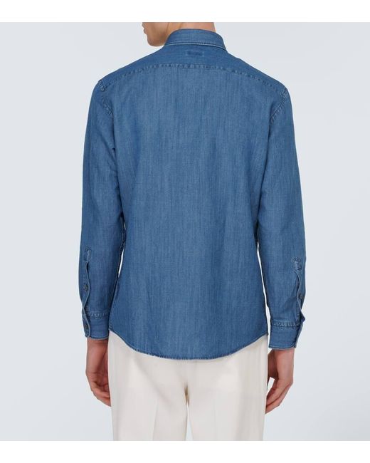 Camicia in cotone e lino di Zegna in Blue da Uomo