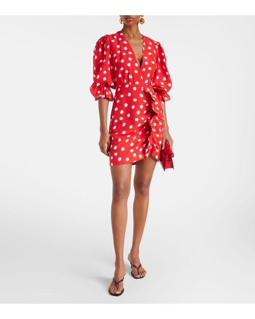 Adriana Degreas Red Polka-Dot Ruffled Minidress