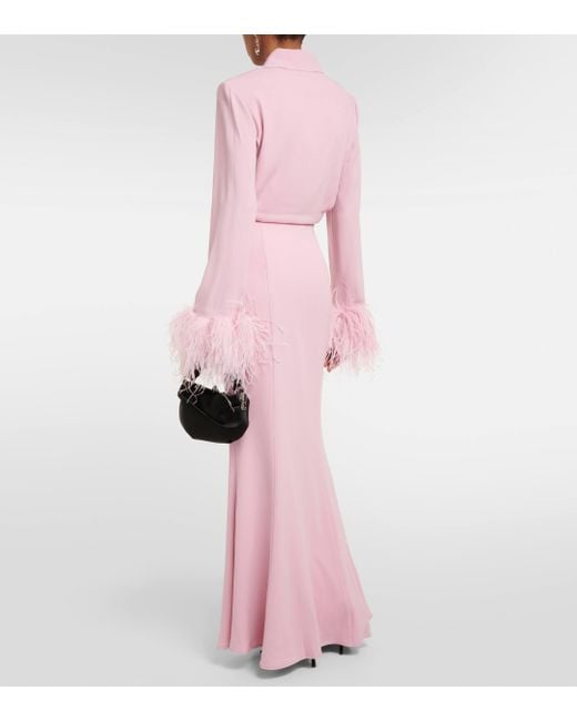 Roland Mouret Pink Feather-trimmed Crepe Maxi Shirt Dress