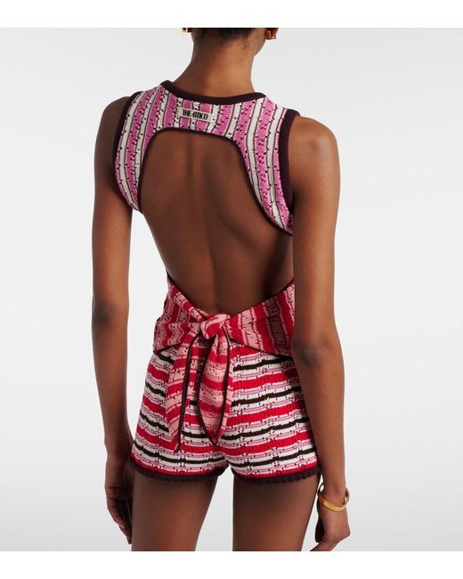 The Attico Red Striped Crochet Cotton Top