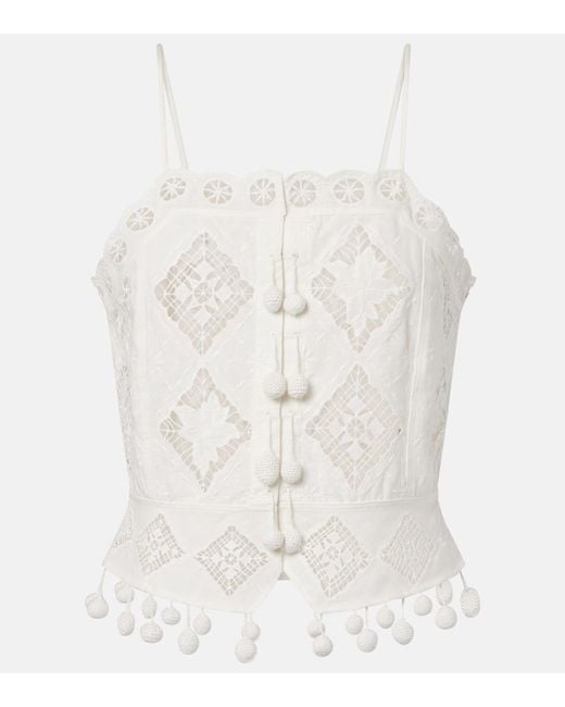 Isabel Marant White Nellsy Cotton And Linen Crop Top
