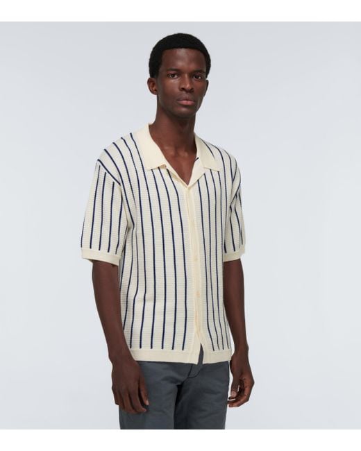 King & Tuckfield Striped Knitted Camp-collar Shirt in White for Men | Lyst  UK