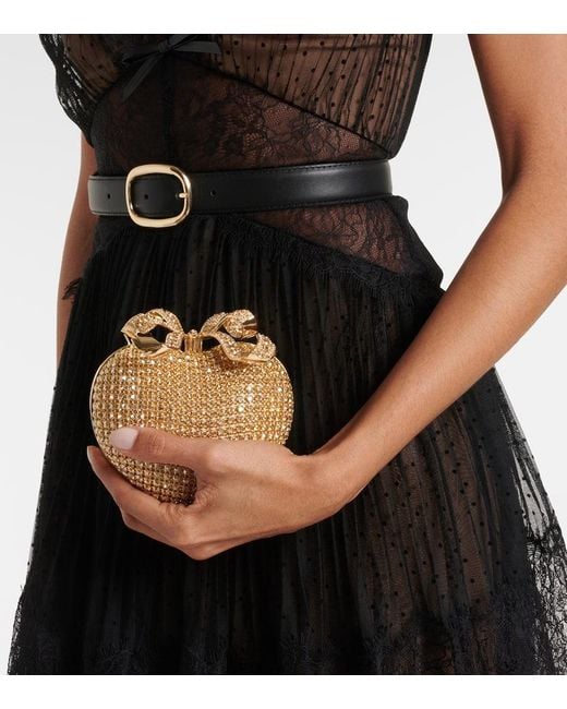 Self-Portrait Metallic Crystal Heart Embellished Clutch