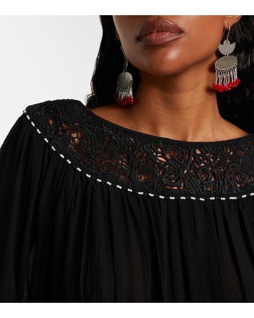 Isabel Marant Black Nelida Guipure Lace-Trimmed Silk Blouse