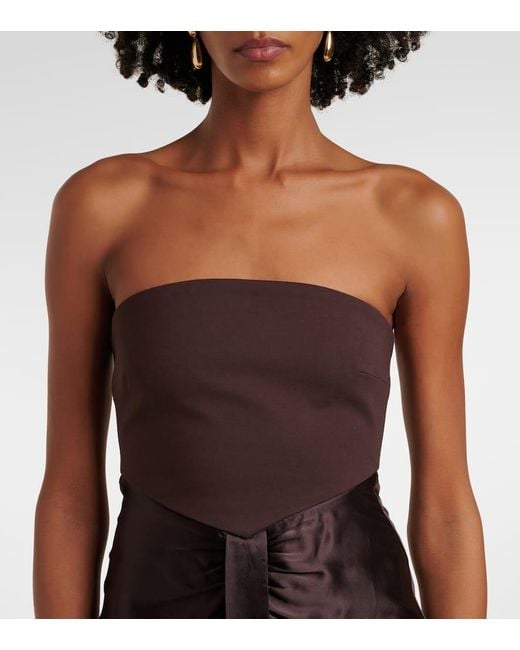 Staud Black Wayfaring Gathered Strapless Midi Dress