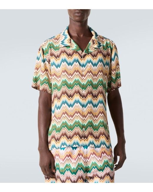 Missoni Green Zigzag Bowling Shirt for men