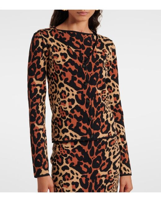Blumarine Brown Leopard-Print Jacquard Cardigan