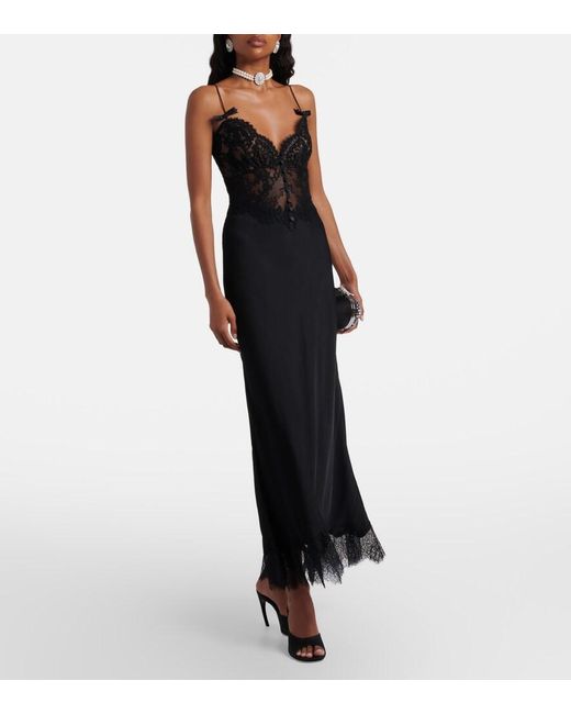 Self-Portrait Black Satin And Lace Midi Dress