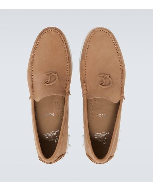 Christian Louboutin White Moonboat Leather Boat Shoes for men