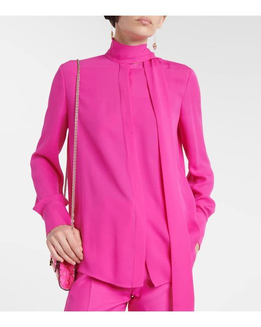 Blusa in georgette di seta di Valentino in Pink
