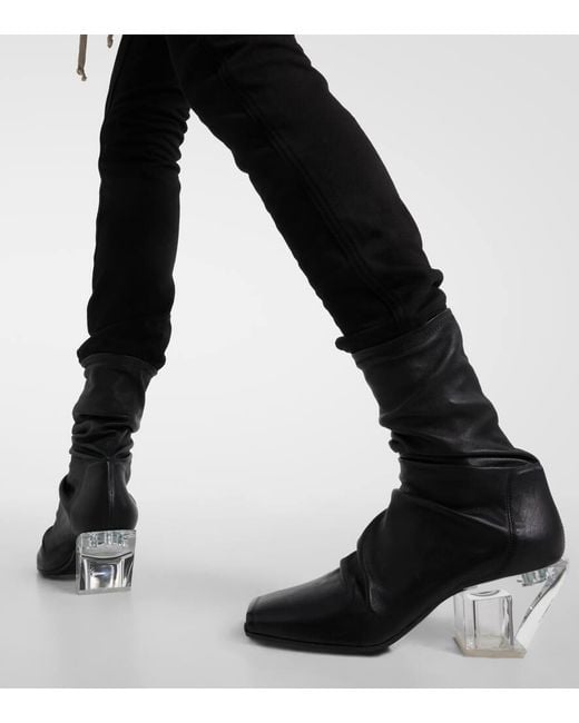 Rick Owens Black Square-Toe Leather Ankle Boots