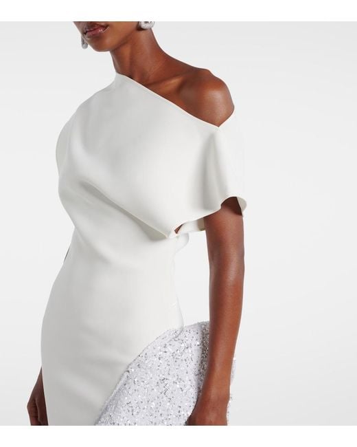 Maticevski White Wishing Ruffled Asymmetric Gown