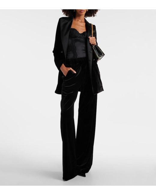 Dolce & Gabbana Blue High-Rise Velvet Wide-Leg Pants