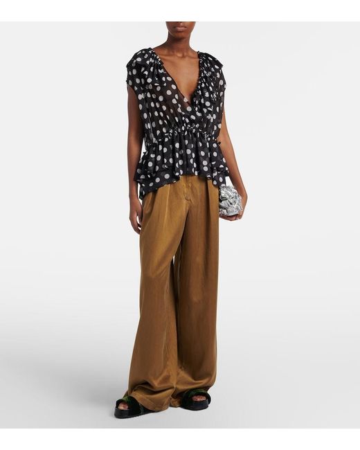 Dries Van Noten Black Polka-Dot Ruffled Top