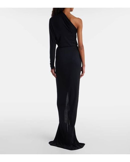 Rick Owens Black Poppy Ls Ruched Jersey Maxi Skirt
