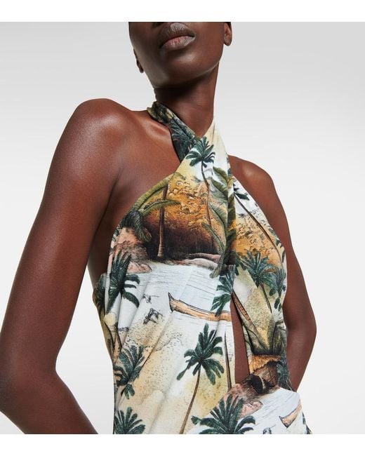 Johanna Ortiz Green Hidden Paradise Printed Halterneck Swimsuit