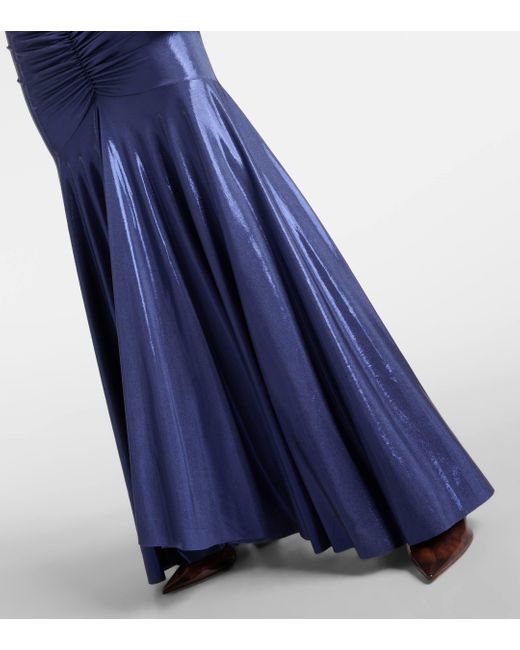 Norma Kamali Blue Ruched Lame Gown