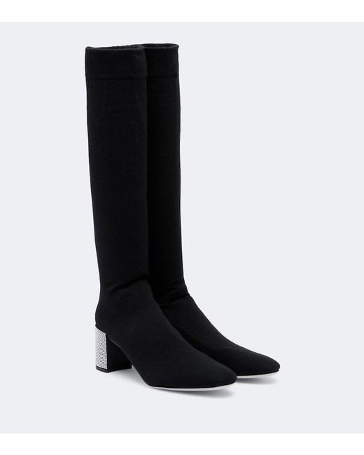 Rene Caovilla Black Sonia Crystal-Embellished Knee-High Boots